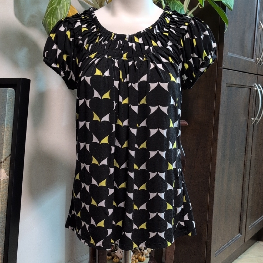 Style & Co. Black and Yellow Patterned Blouse